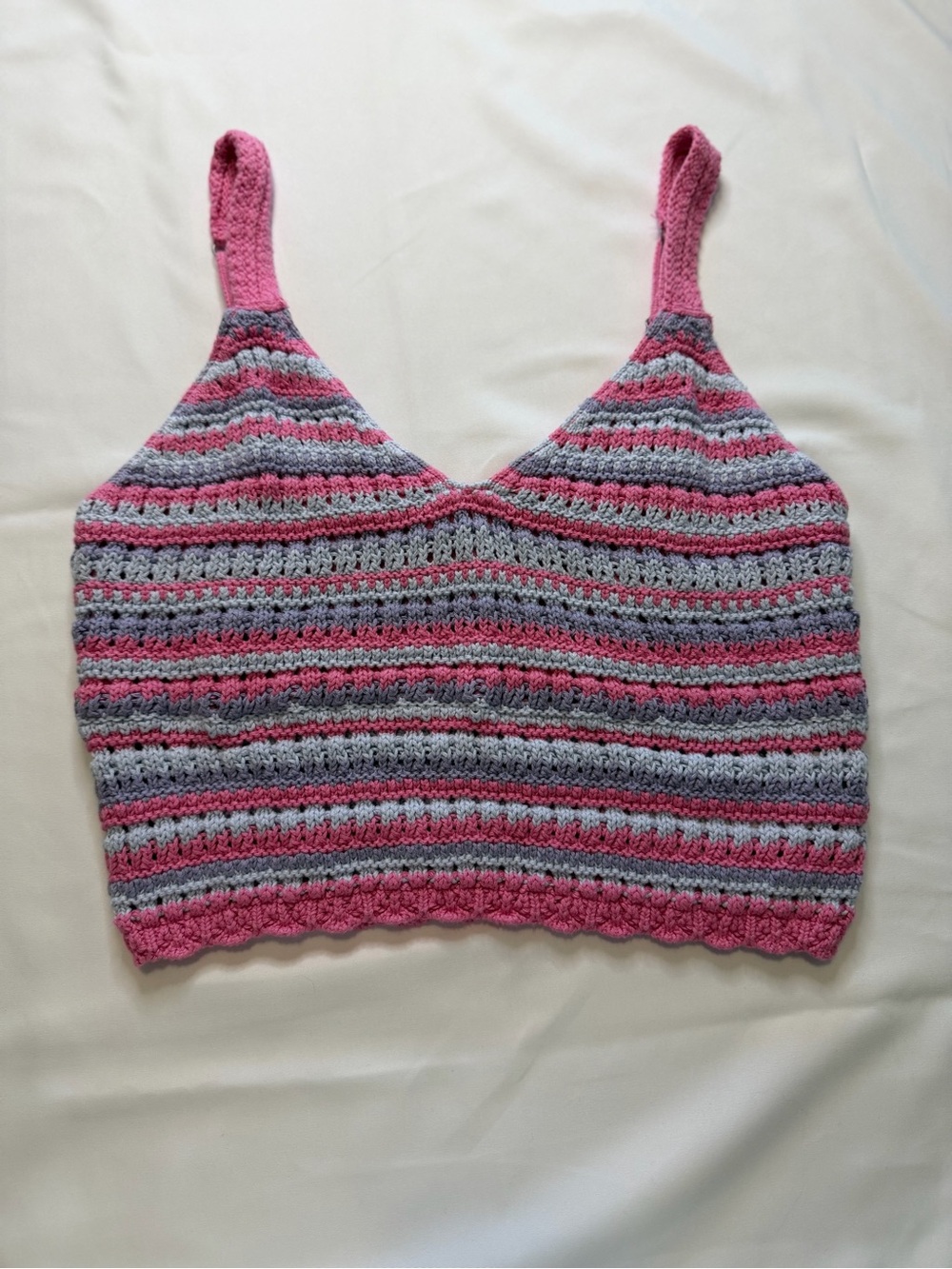 Hollister Pink and purple Striped Crochet Crop Cami